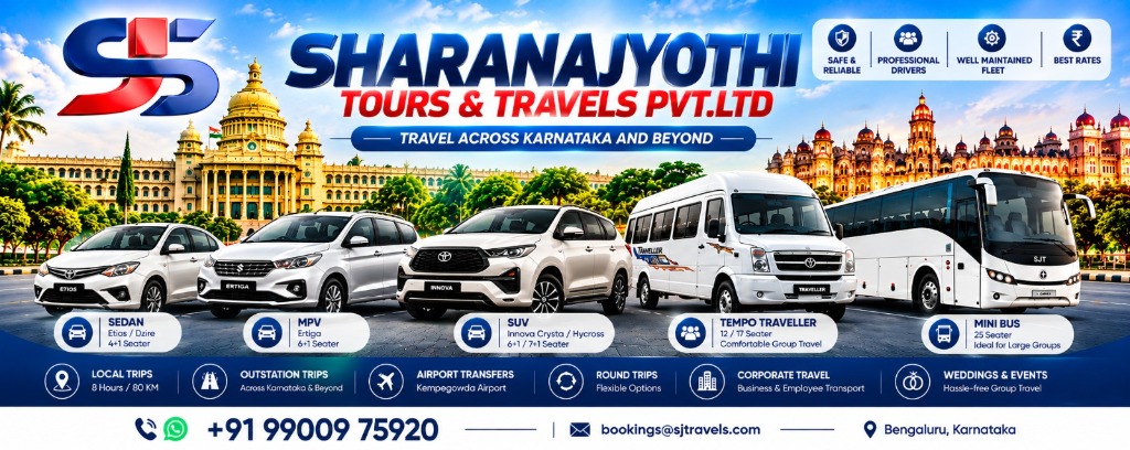 SJT Tours and Travels - Sharanajyothi Fleet Lineup - Safe and Reliable Journeys Across Karnataka and Beyond